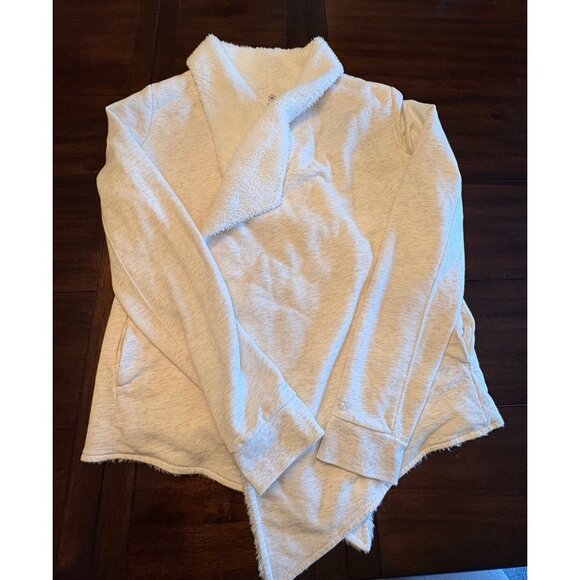 Gaiam Womens Asymmetrical Open Front Cardigan Jacket XL Beige Cozy Sherpa Lined - Picture 11 of 15